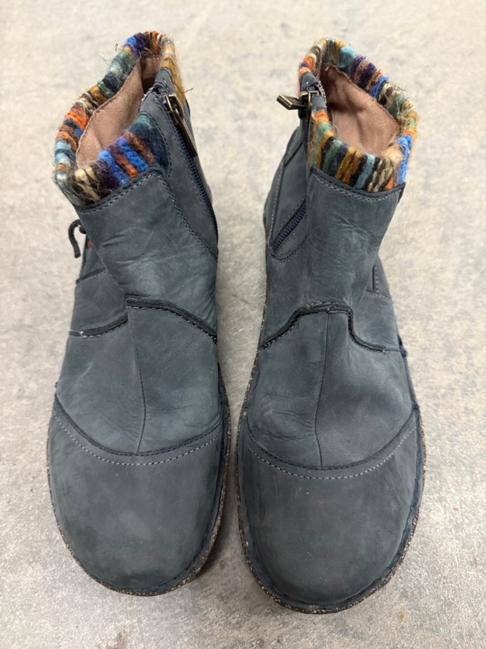 Aetrex Navy Ankle Boots with Multicolor Knit Cuff